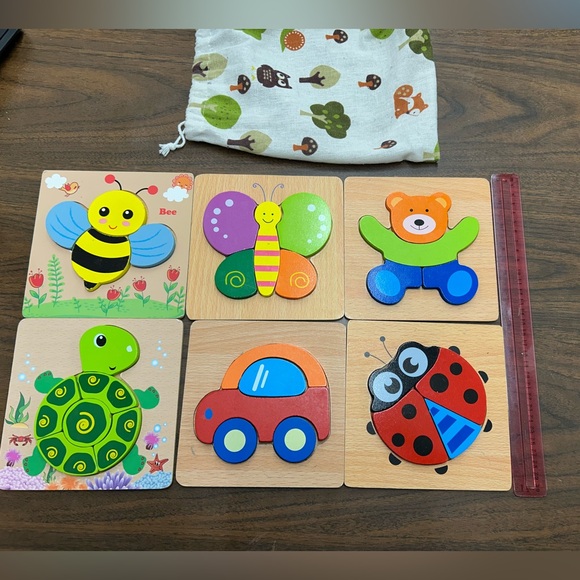 Great Condition Wooden Puzzles for Toddlers Set of 6 Includes Storage Bag - Picture 10 of 10